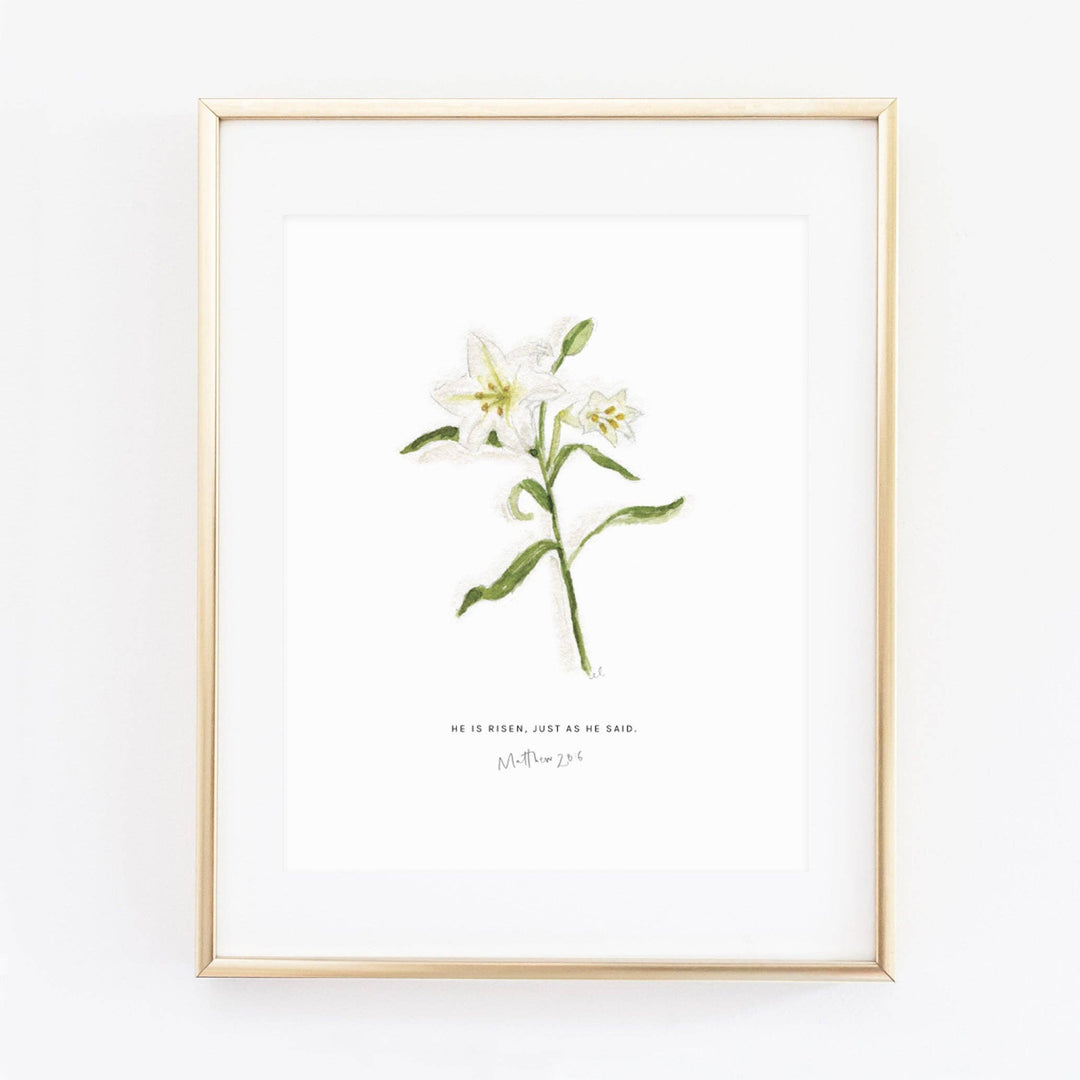 Matthew 28:6 easter lily scripture print
