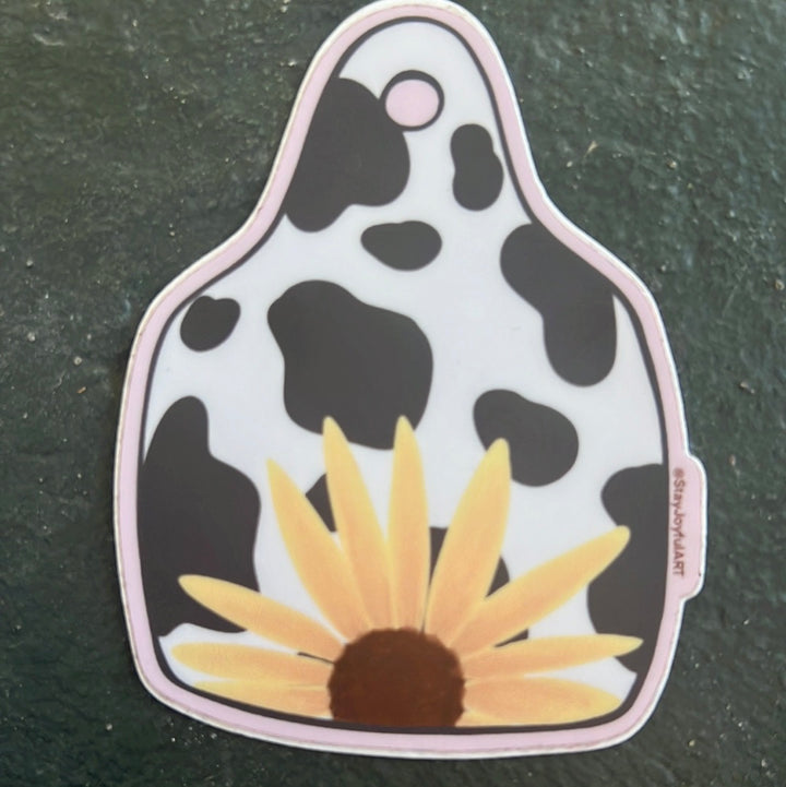 Stay Joyful Cow Ear Tag Flower Sticker