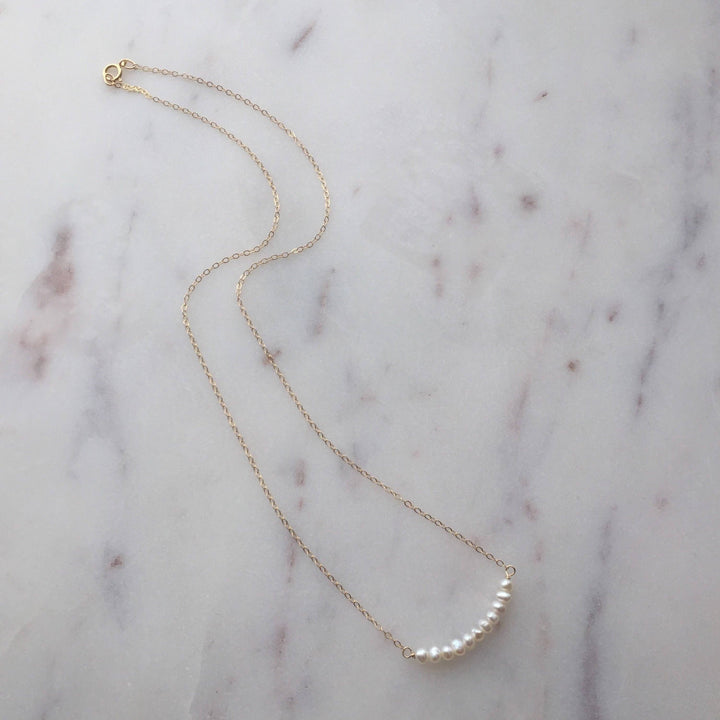 Tiny Freshwater Pearl Row on 14K Gold fill Necklace