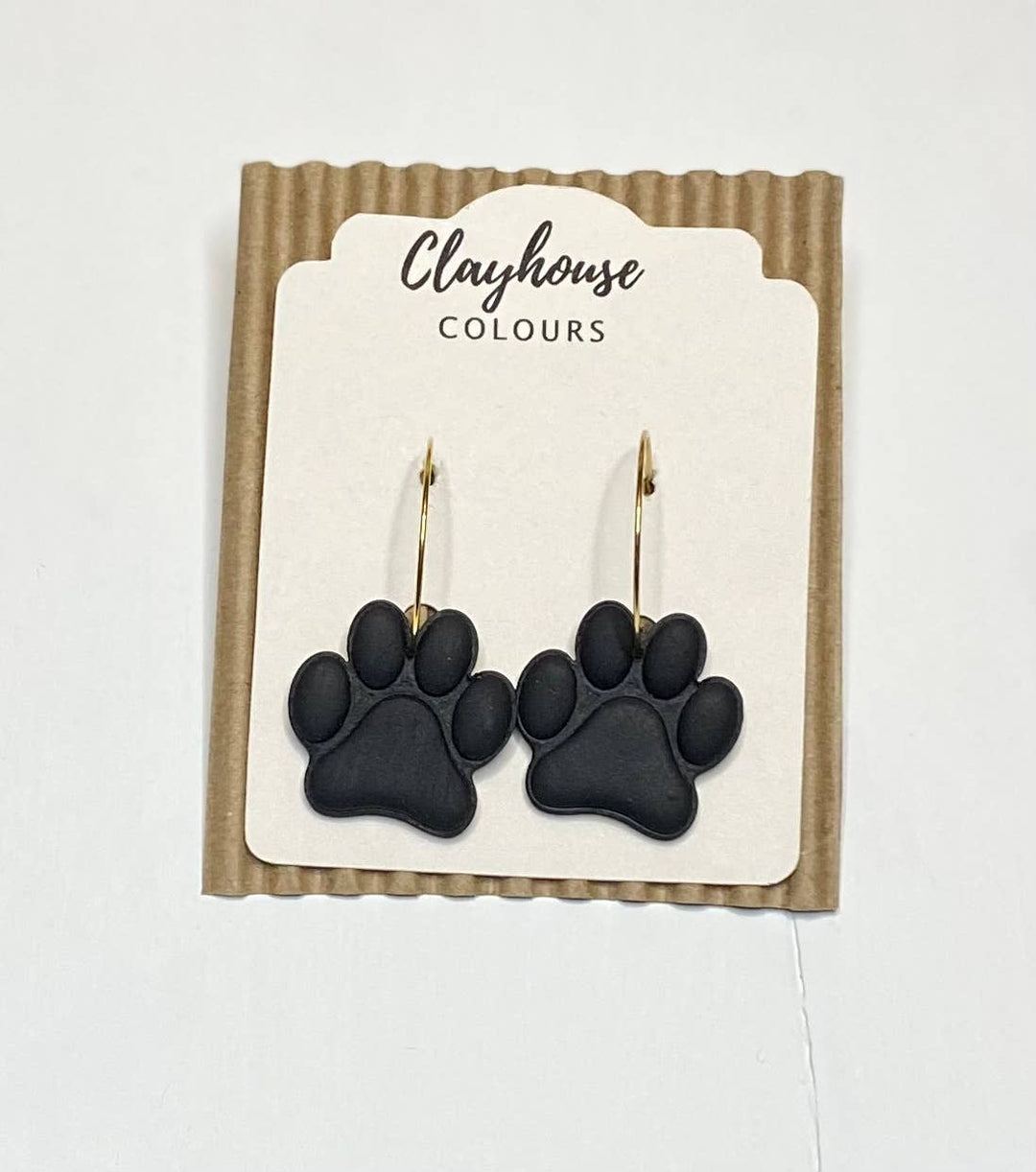 Bulldog Paw Print Hoops | Clay Earrings