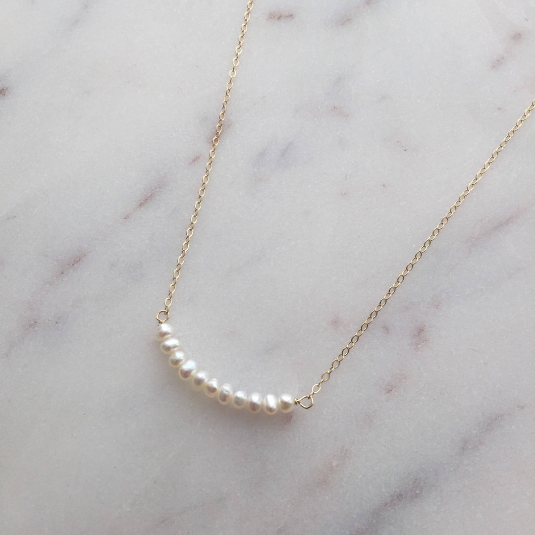 Tiny Freshwater Pearl Row on 14K Gold fill Necklace