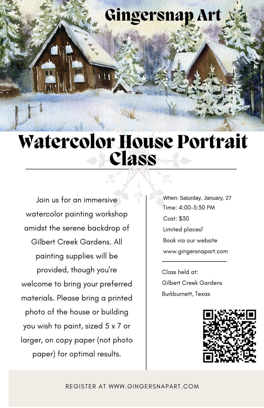 Watercolor House Portrait Class with Gingersnap Art