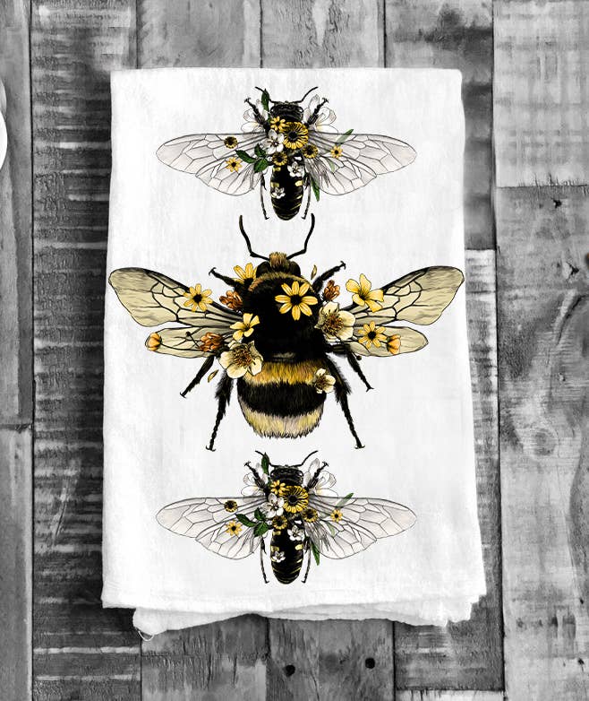 Vintage Bees Flowers Kitchen Flour Sack Tea Towels