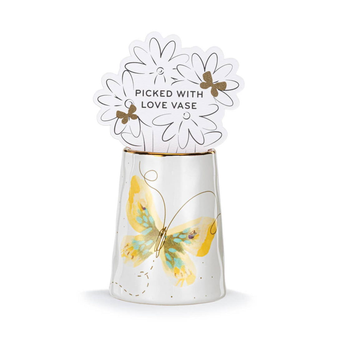 Yellow & Blue Butterfly Picked With Love Vase - 2x3in