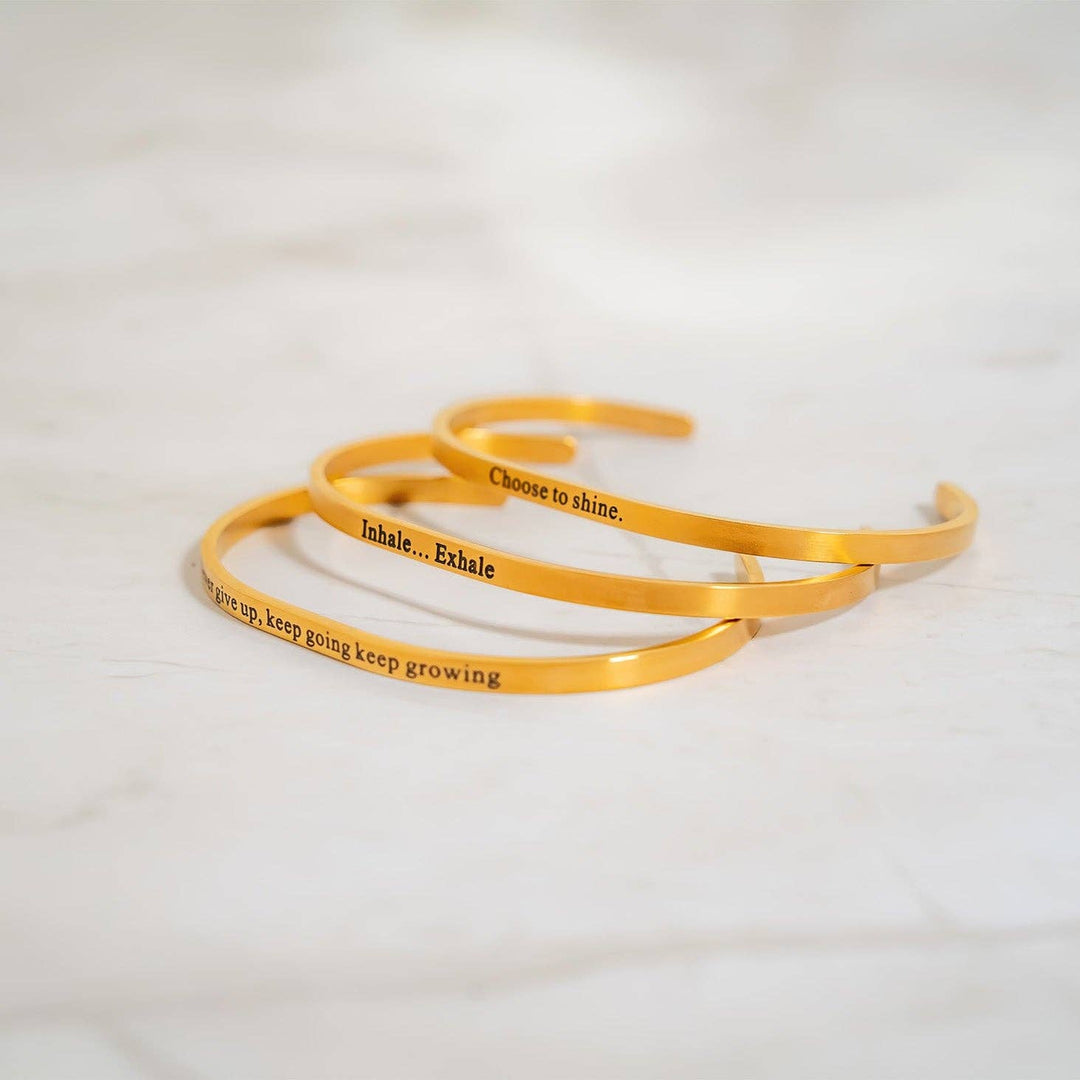 18K Gold PVD Never give up Engraved Bangle Bracelet