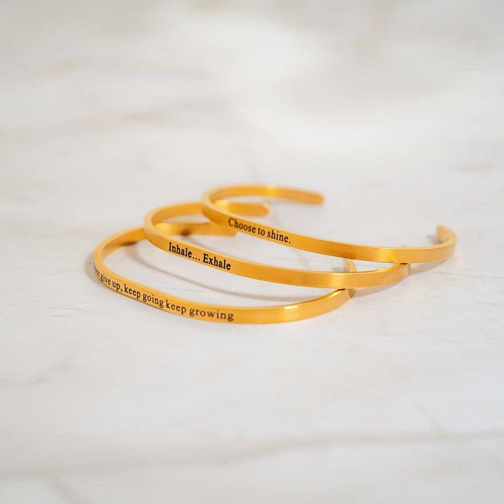 18K Gold PVD Never give up Engraved Bangle Bracelet