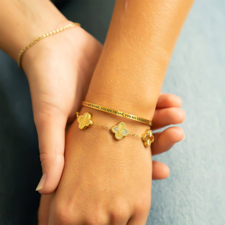 18K Gold PVD You are Loved Engraved Bangle Bracelet