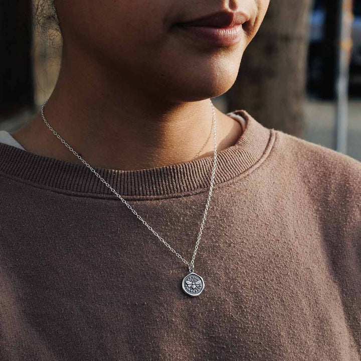 Sterling Silver Wax Seal Bee Necklace