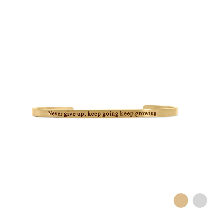 18K Gold PVD Never give up Engraved Bangle Bracelet