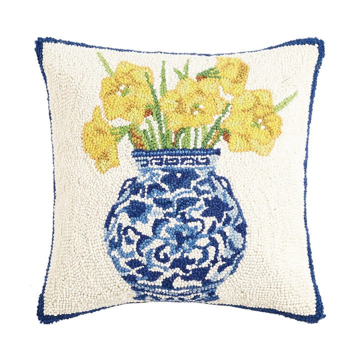 Chinoiserie Vase Daffodils Hook Pillow - Sally Eckman Roberts