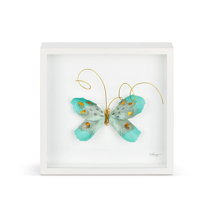 Turquoise & Gold Butterfly Wall Art - 10"sq