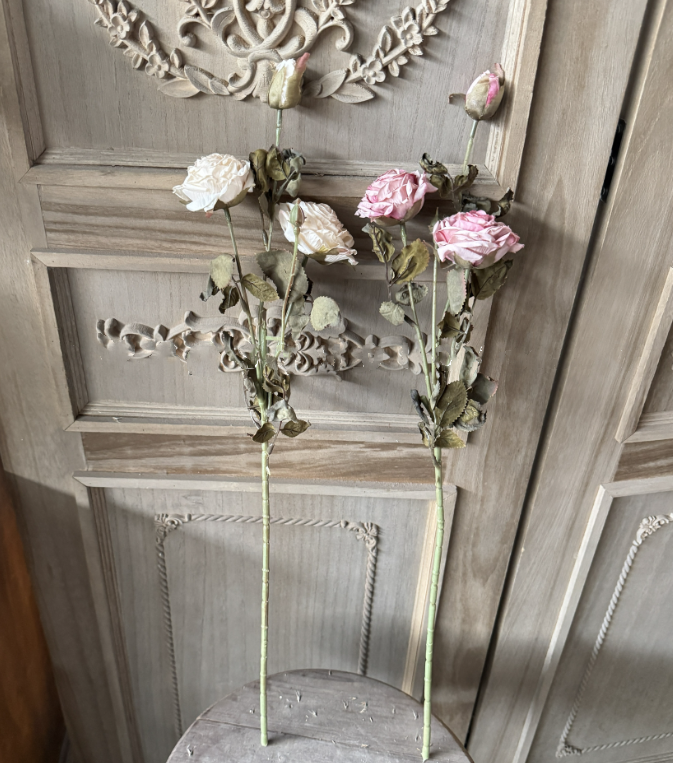 23''T Faux Vintage Single Rose Spray, 3 Flowers, Burnt Petal