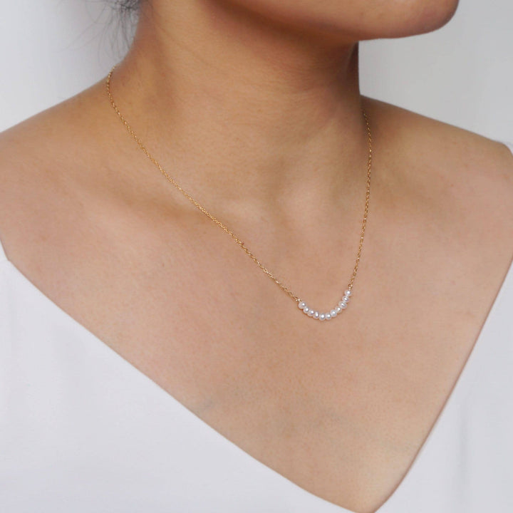 Tiny Freshwater Pearl Row on 14K Gold fill Necklace