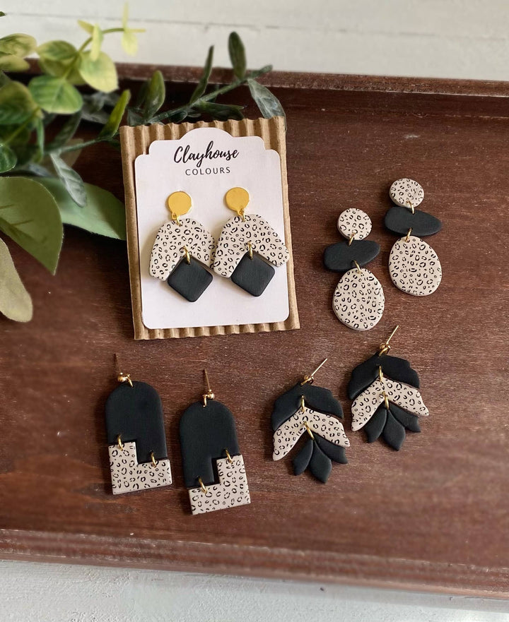 Cheetah Black & Taupe Clay Earrings