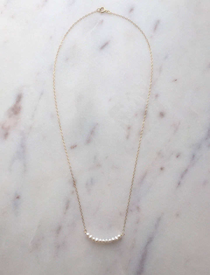 Tiny Freshwater Pearl Row on 14K Gold fill Necklace