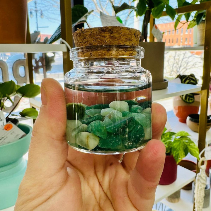 Small Marimo Moss Ball Terrarium with Amazonite Gemstone