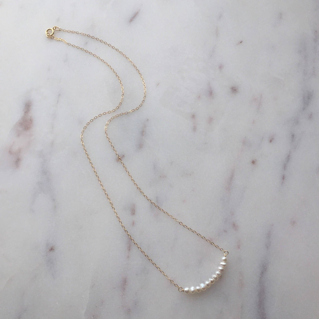 Tiny Freshwater Pearl Row on 14K Gold fill Necklace