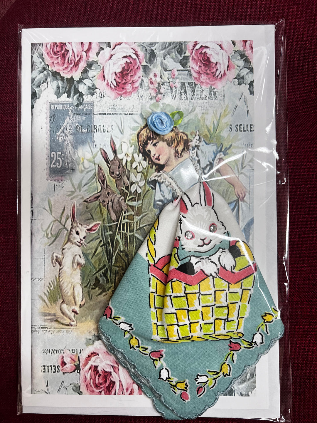 Little Lady Easter Dancing with Bunny Hanky Card