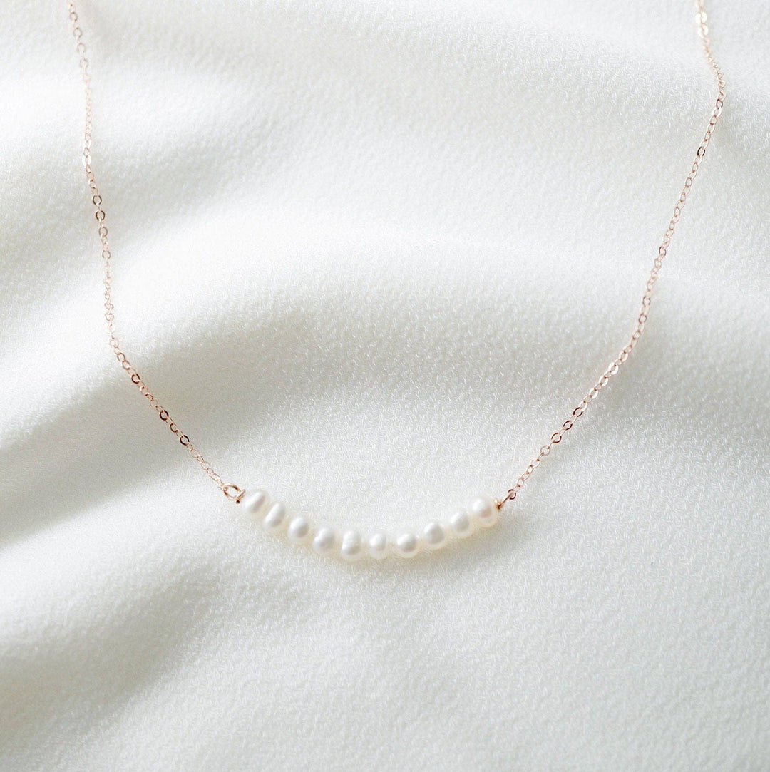 Tiny Freshwater Pearl Row on 14K Gold fill Necklace