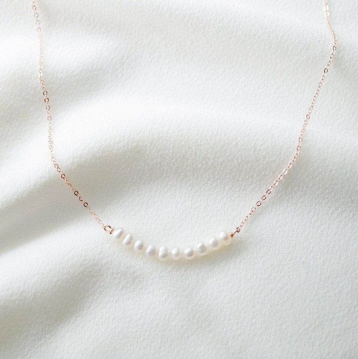 Tiny Freshwater Pearl Row on 14K Gold fill Necklace