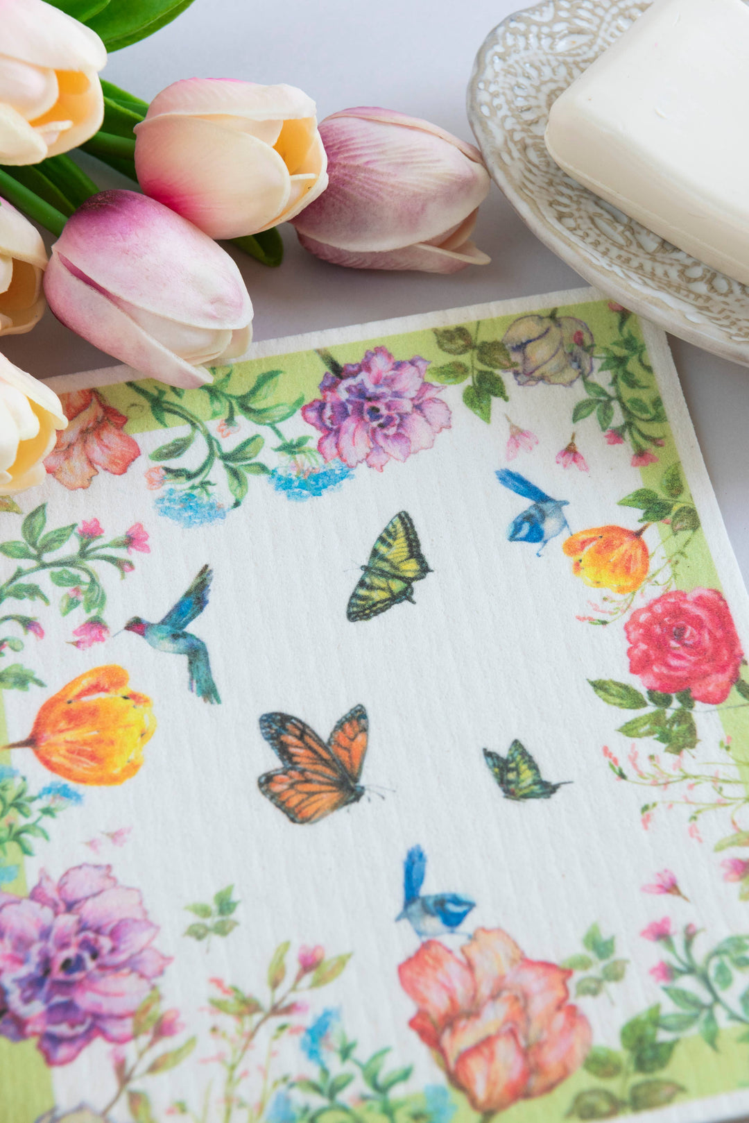 Hummingbird Butterfly Bohemian Dishcloth Botanical Birds