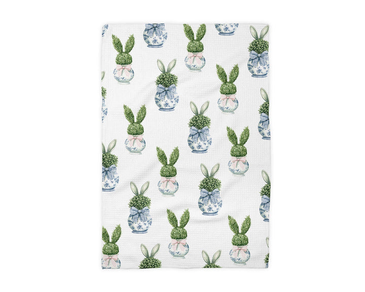 Easter Topiary Bunny Spring Egg Kitchen Towel Waffle Preppy