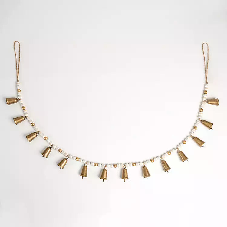 White and Gold Beaded Bell Garland