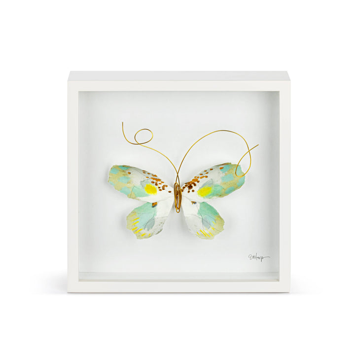 Green & White Butterfly Wall Art - 10"sq