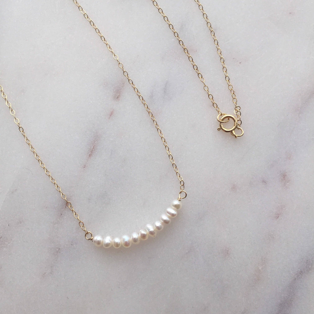 Tiny Freshwater Pearl Row on 14K Gold fill Necklace