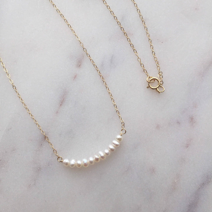 Tiny Freshwater Pearl Row on 14K Gold fill Necklace