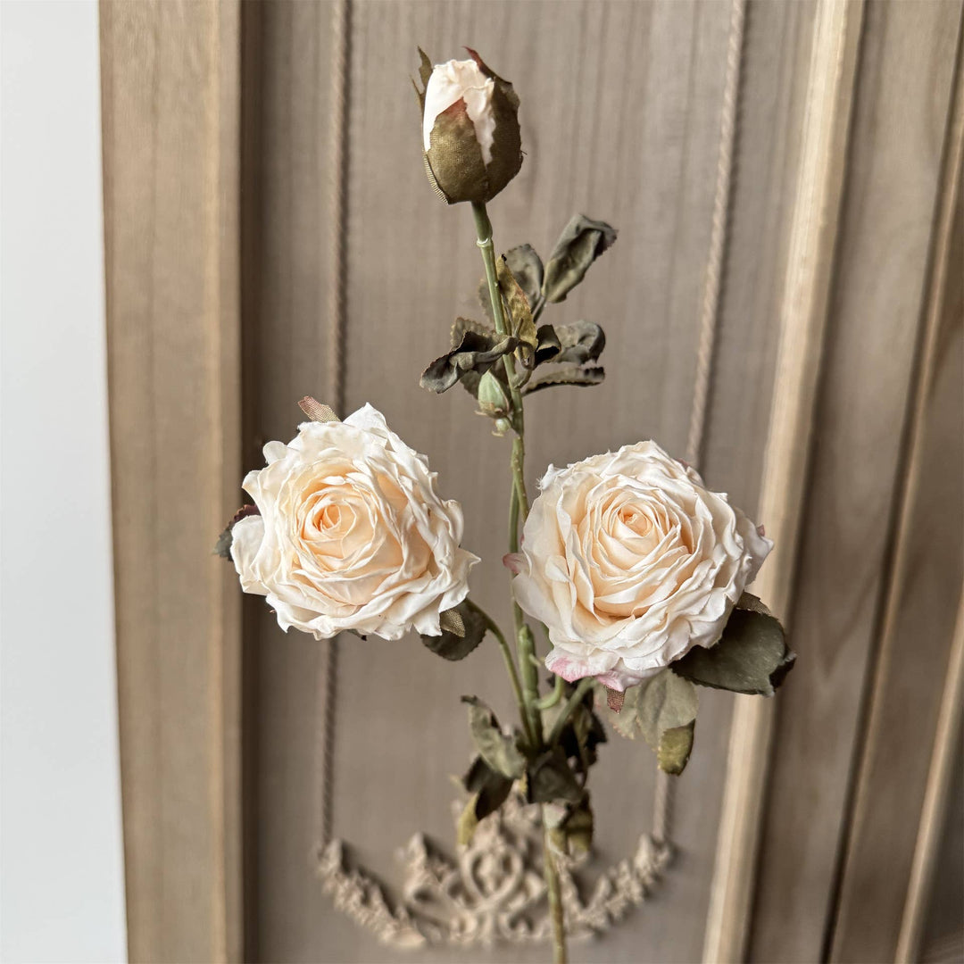 23''T Faux Vintage Single Rose Spray, 3 Flowers, Burnt Petal