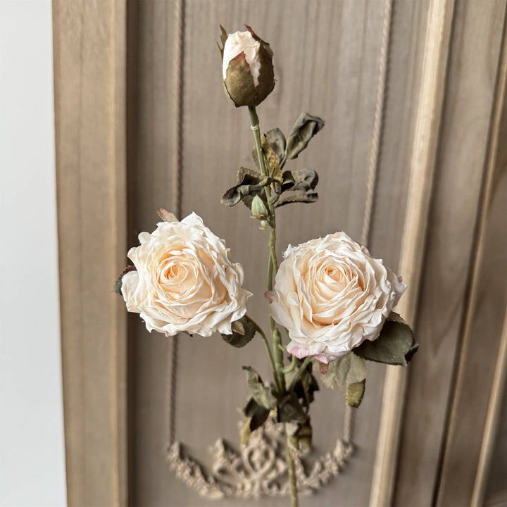 23''T Faux Vintage Single Rose Spray, 3 Flowers, Burnt Petal