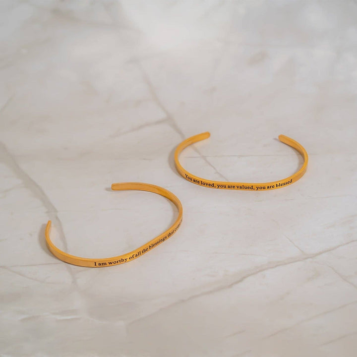 18K Gold PVD You are Loved Engraved Bangle Bracelet