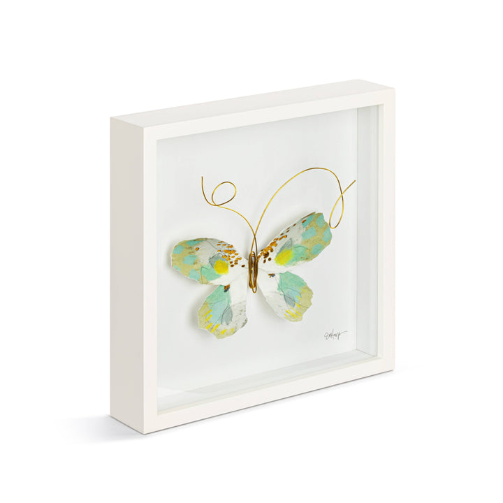 Green & White Butterfly Wall Art - 10"sq