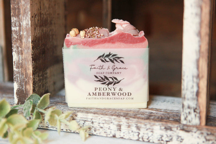 Peony & Amberwood Artisan Bar Soap, Luxury Shea Butter Soap