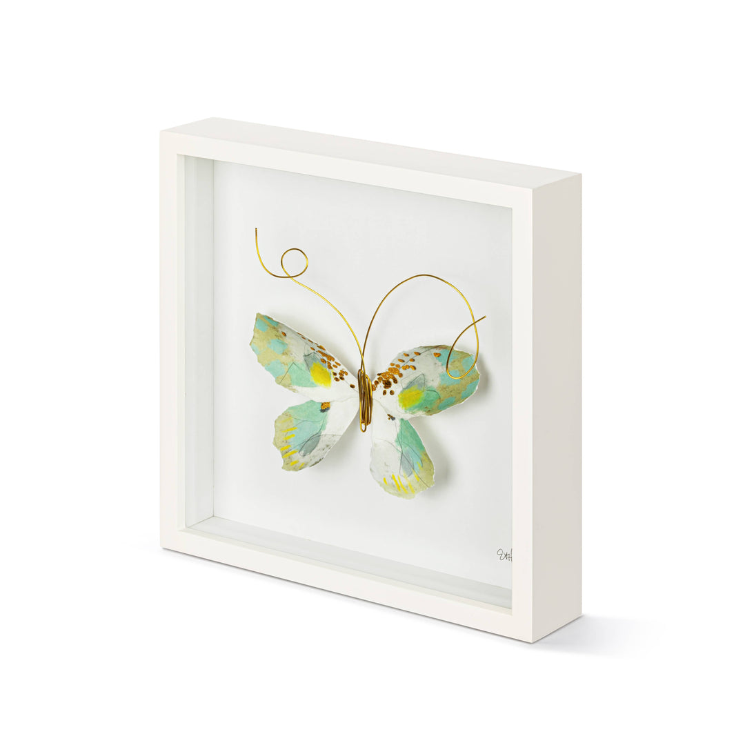 Green & White Butterfly Wall Art - 10"sq