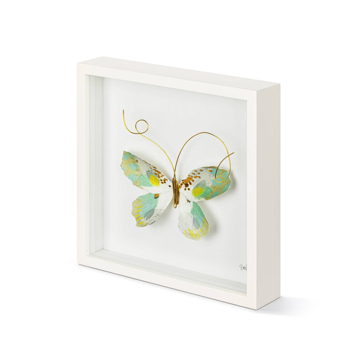Green & White Butterfly Wall Art - 10"sq