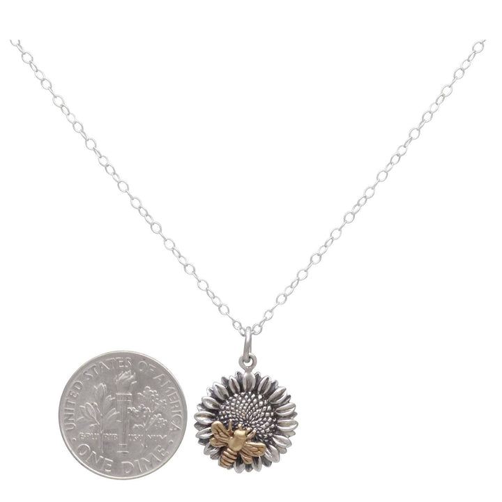 Sterling Silver Sunflower Necklace with Bronze Bee