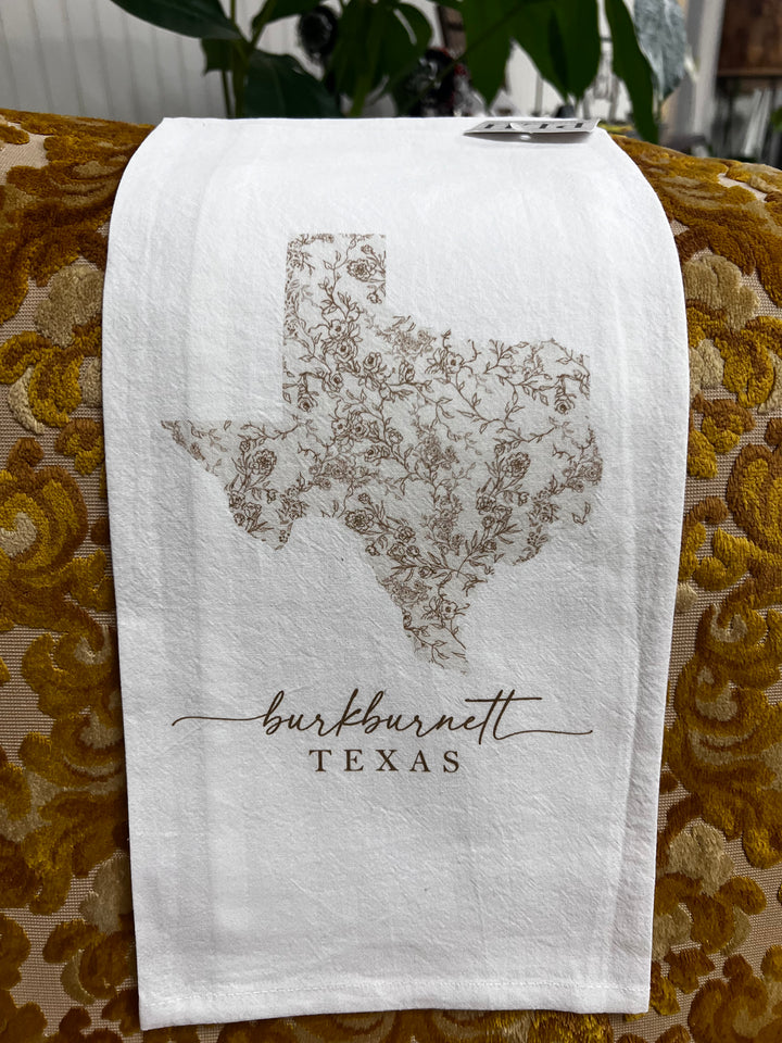 Burkburnett Vintage Floral State Custom Tea Towel