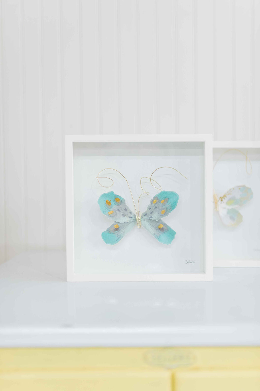 Turquoise & Gold Butterfly Wall Art - 10"sq