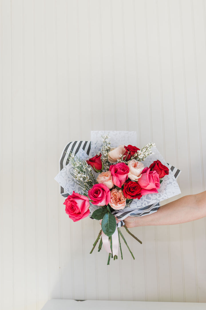 Dozen Rose Hand Tied Bouquet