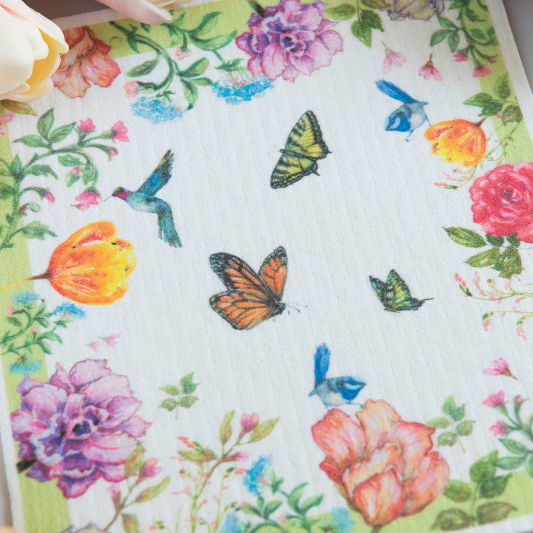 Hummingbird Butterfly Bohemian Dishcloth Botanical Birds