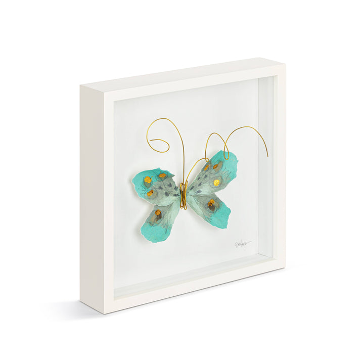 Turquoise & Gold Butterfly Wall Art - 10"sq