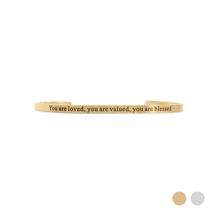 18K Gold PVD You are Loved Engraved Bangle Bracelet