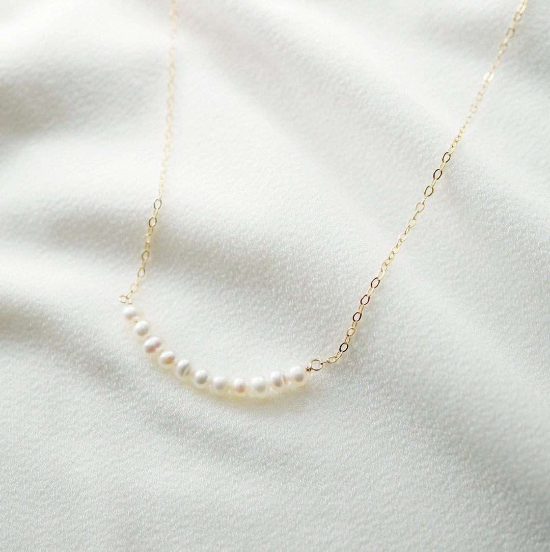 Tiny Freshwater Pearl Row on 14K Gold fill Necklace