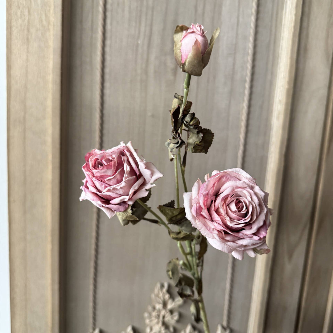 23''T Faux Vintage Single Rose Spray, 3 Flowers, Burnt Petal