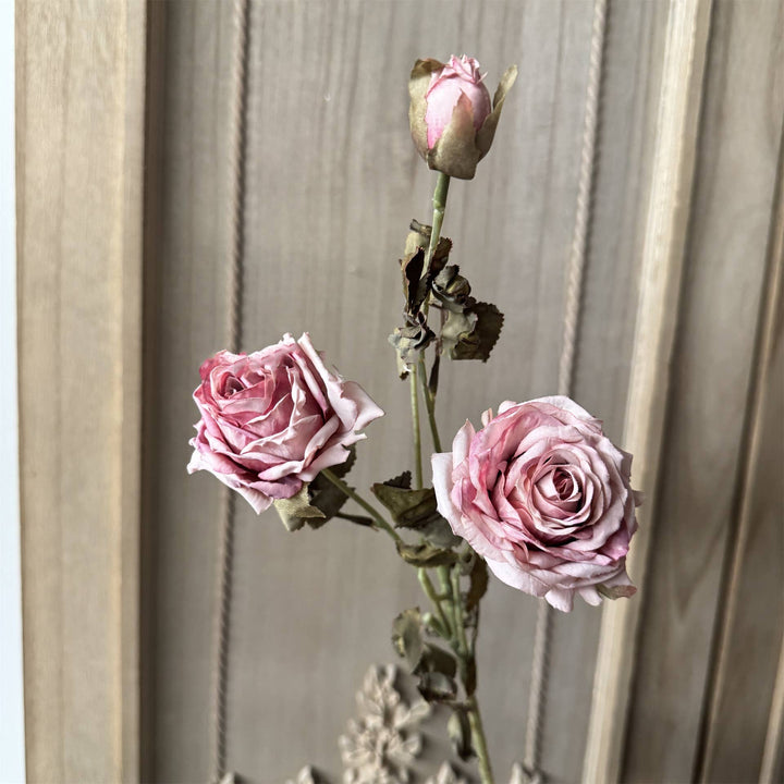 23''T Faux Vintage Single Rose Spray, 3 Flowers, Burnt Petal