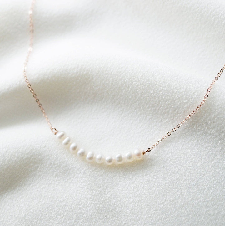Tiny Freshwater Pearl Row on 14K Gold fill Necklace