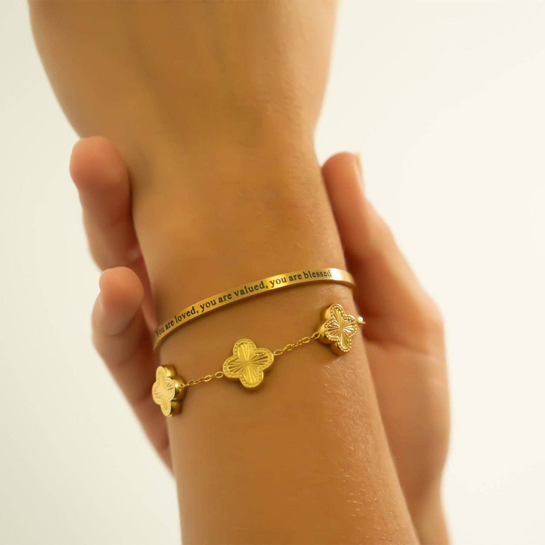 18K Gold PVD You are Loved Engraved Bangle Bracelet