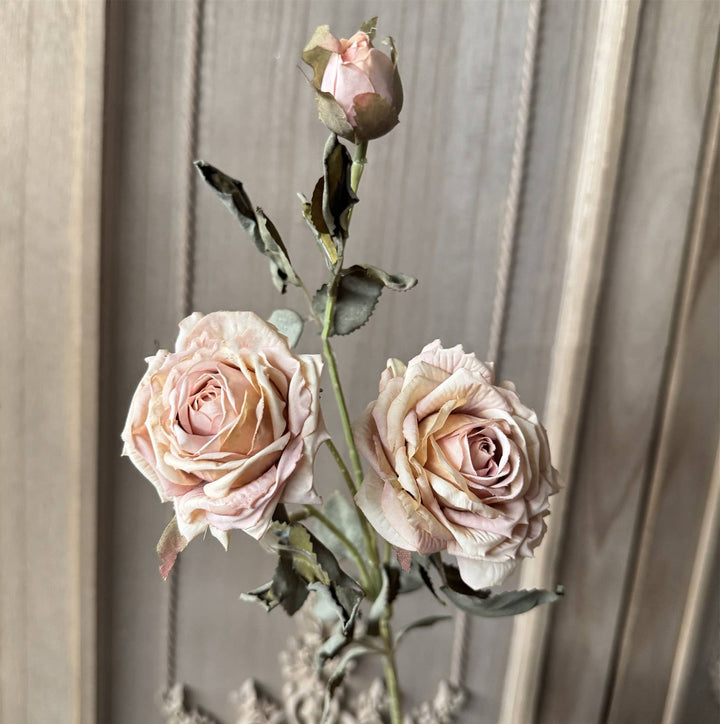 23''T Faux Vintage Single Rose Spray, 3 Flowers, Burnt Petal